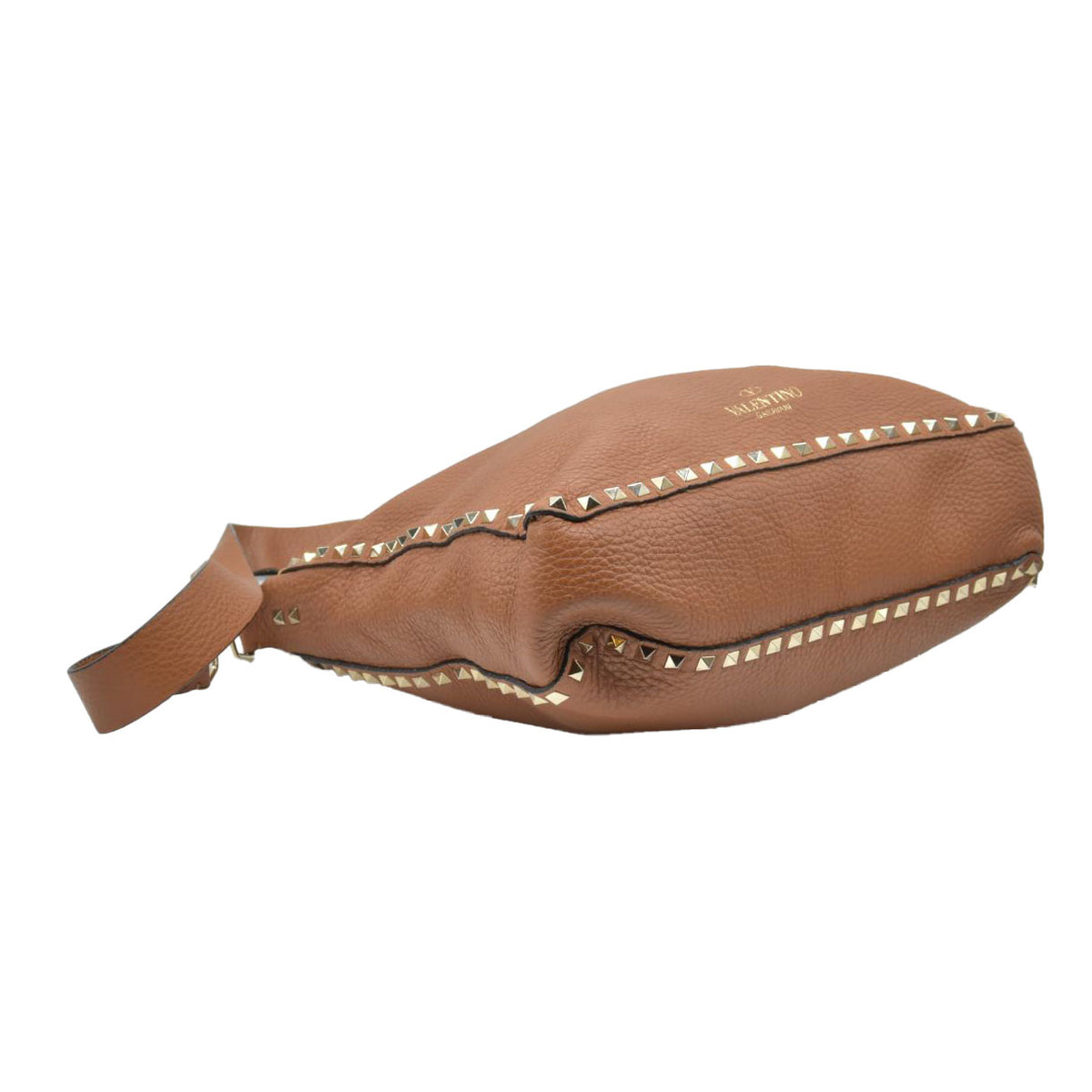 $2275 Valentino Pebbled Calfskin Small Rockstud Flip-Lock Messenger Bag Brown