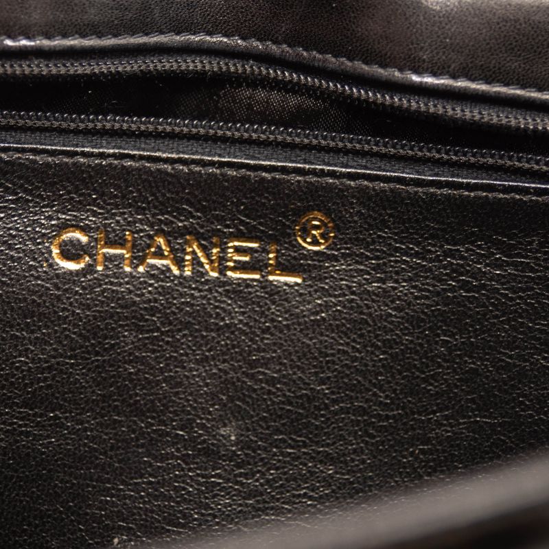 Chanel Top Logo CC Quilted Black Leather Chain Shoulder Bag Flap 1991