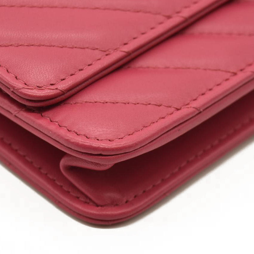 Chanel  Lambskin Chevron Quilted Trendy CC Wallet On Chain WOC Pink 28*