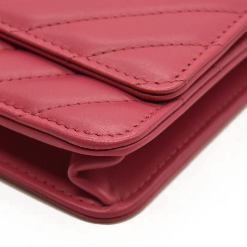 Chanel  Lambskin Chevron Quilted Trendy CC Wallet On Chain WOC Pink 28*