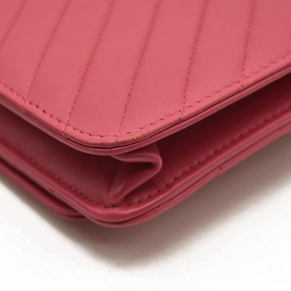 Chanel  Lambskin Chevron Quilted Trendy CC Wallet On Chain WOC Pink 28*