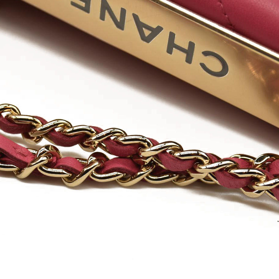 Chanel  Lambskin Chevron Quilted Trendy CC Wallet On Chain WOC Pink 28*