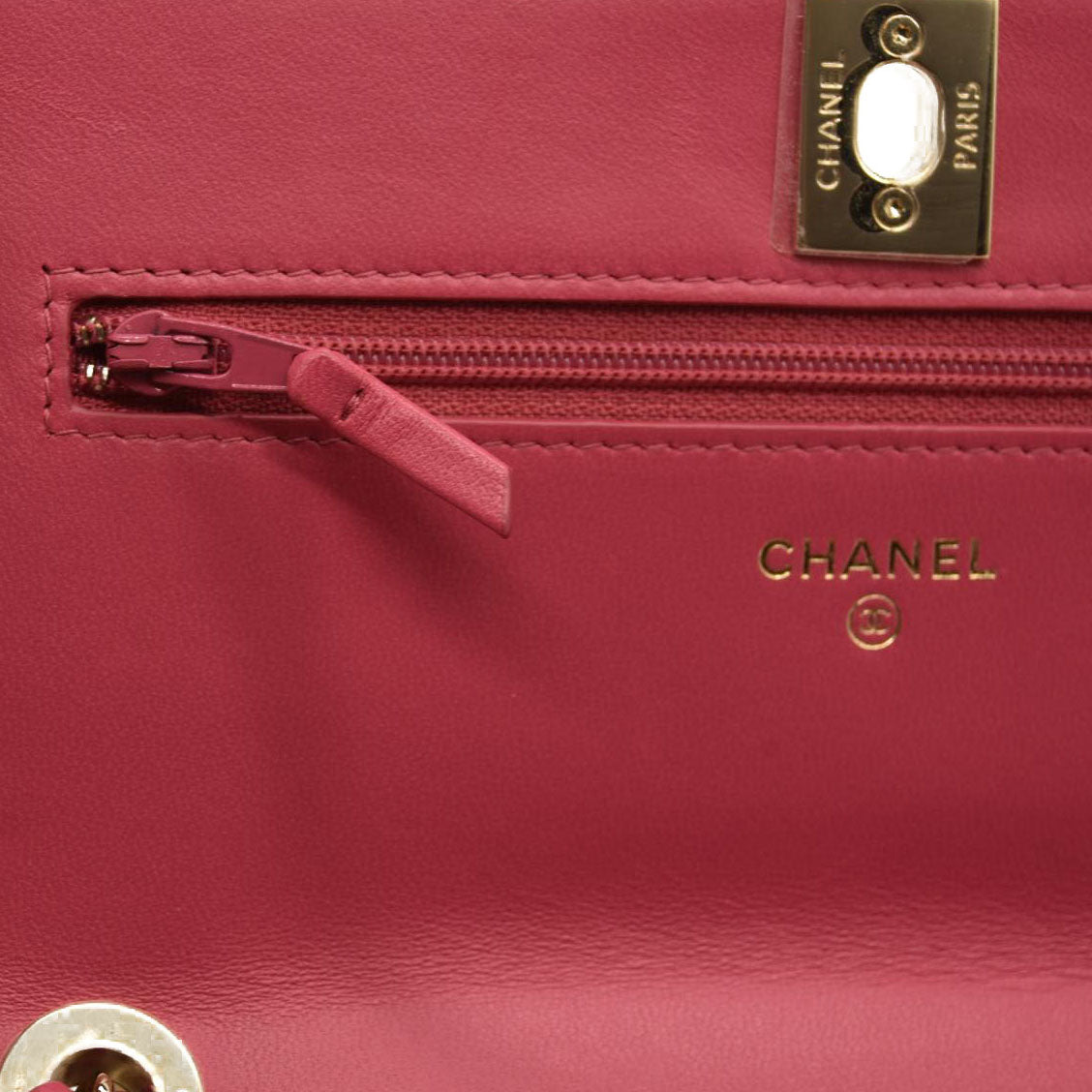 Chanel  Lambskin Chevron Quilted Trendy CC Wallet On Chain WOC Pink 28*