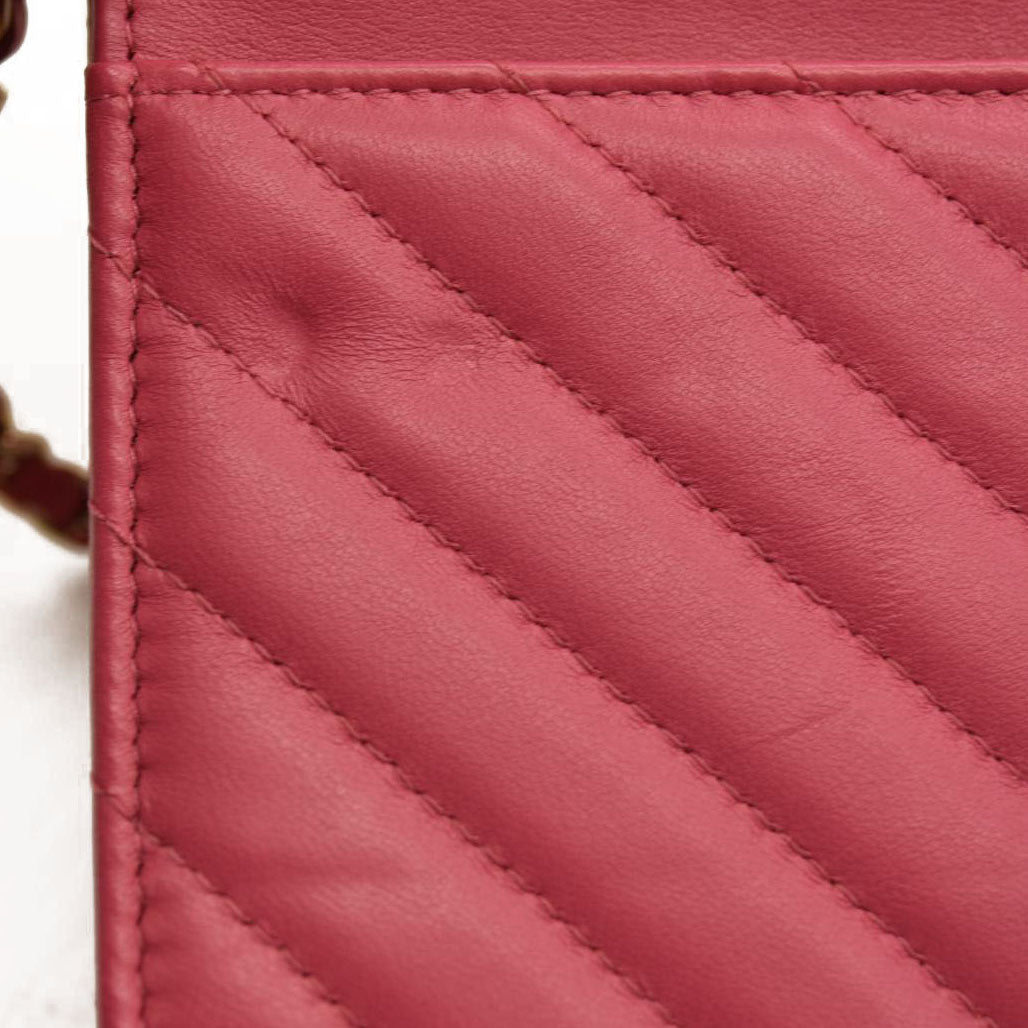 Chanel  Lambskin Chevron Quilted Trendy CC Wallet On Chain WOC Pink 28*