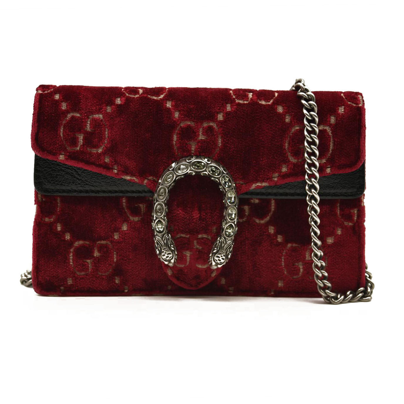 Gucci  Velvet GG Monogram Super Mini Dionysus Shoulder Bag Red Cipria Black