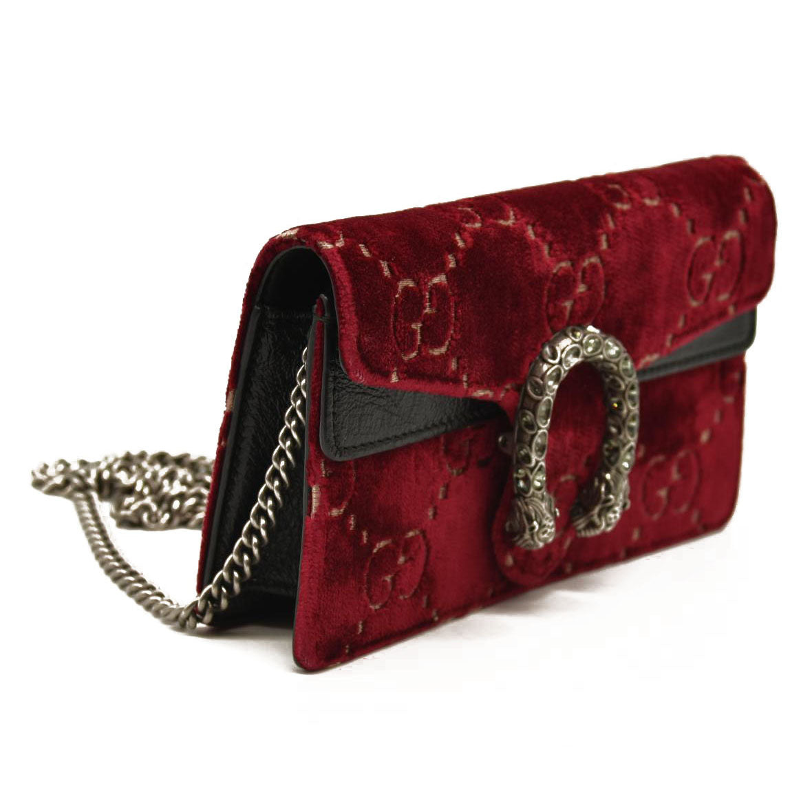 Gucci  Velvet GG Monogram Super Mini Dionysus Shoulder Bag Red Cipria Black