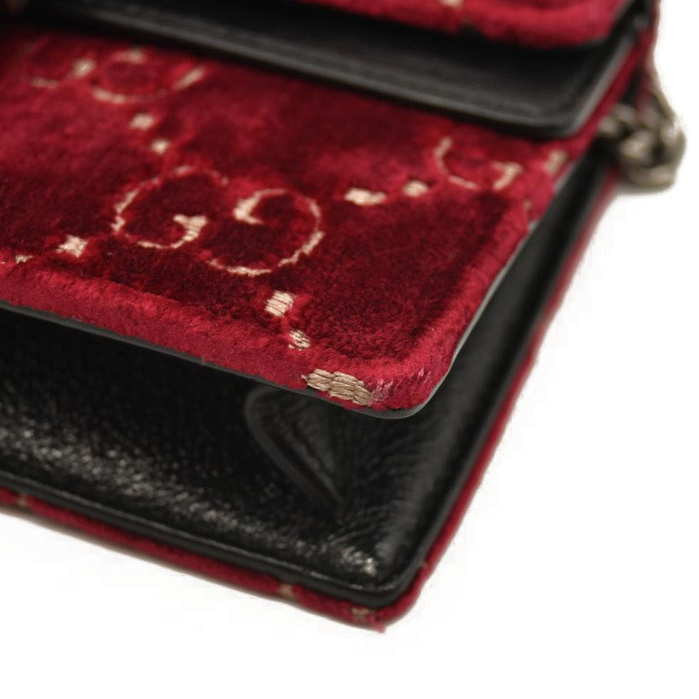 Gucci  Velvet GG Monogram Super Mini Dionysus Shoulder Bag Red Cipria Black