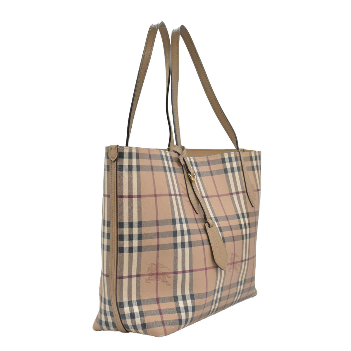 $995 Burberry Grainy Calfskin Haymarket Check Medium Reversible Tote