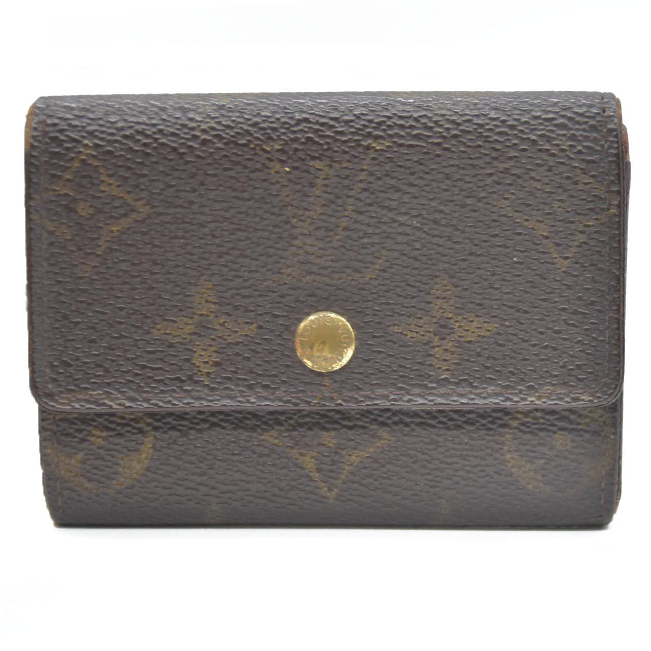 Louis Vuitton Monogram Porte Monnaie Plat Coin Purse Wallet Brown