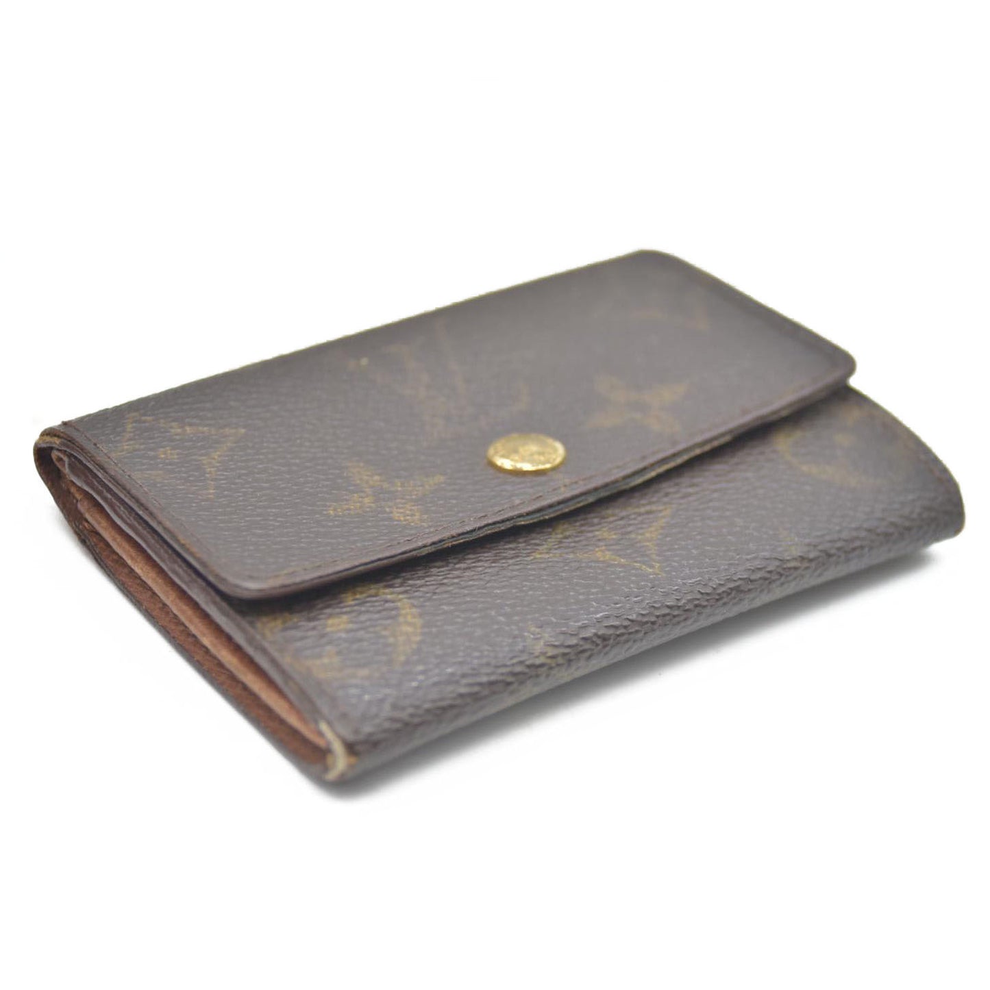 Louis Vuitton Monogram Porte Monnaie Plat Coin Purse Wallet Brown
