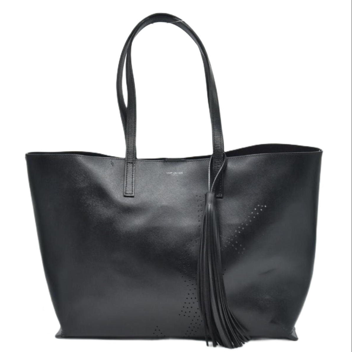 $1600 2018 Saint Laurent Vintage Calfskin Perforated East West Shopping Tote Black