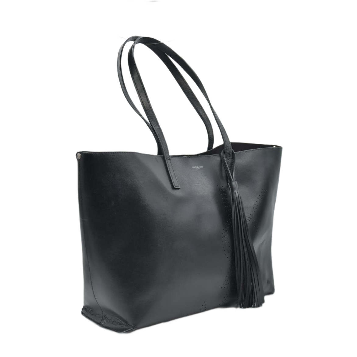 $1600 2018 Saint Laurent Vintage Calfskin Perforated East West Shopping Tote Black