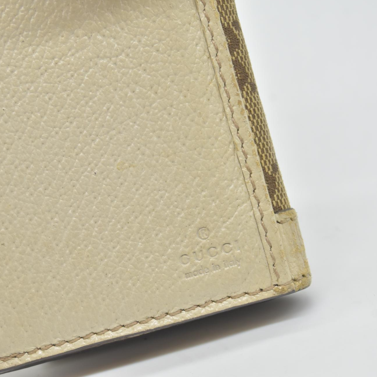 $710 GUCCI GG Logo Canvas Leather Long Bifold Wallet Beige Signature GG
