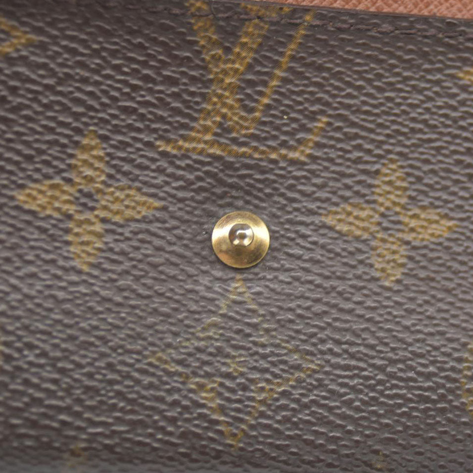Louis Vuitton Monogram Porte Monnaie Plat Coin Purse Wallet Brown