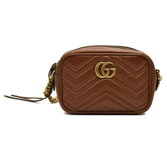 GUCCI Glazed Calfskin Matelasse Mini GG Marmont Chain Shoulder Bag Cuir