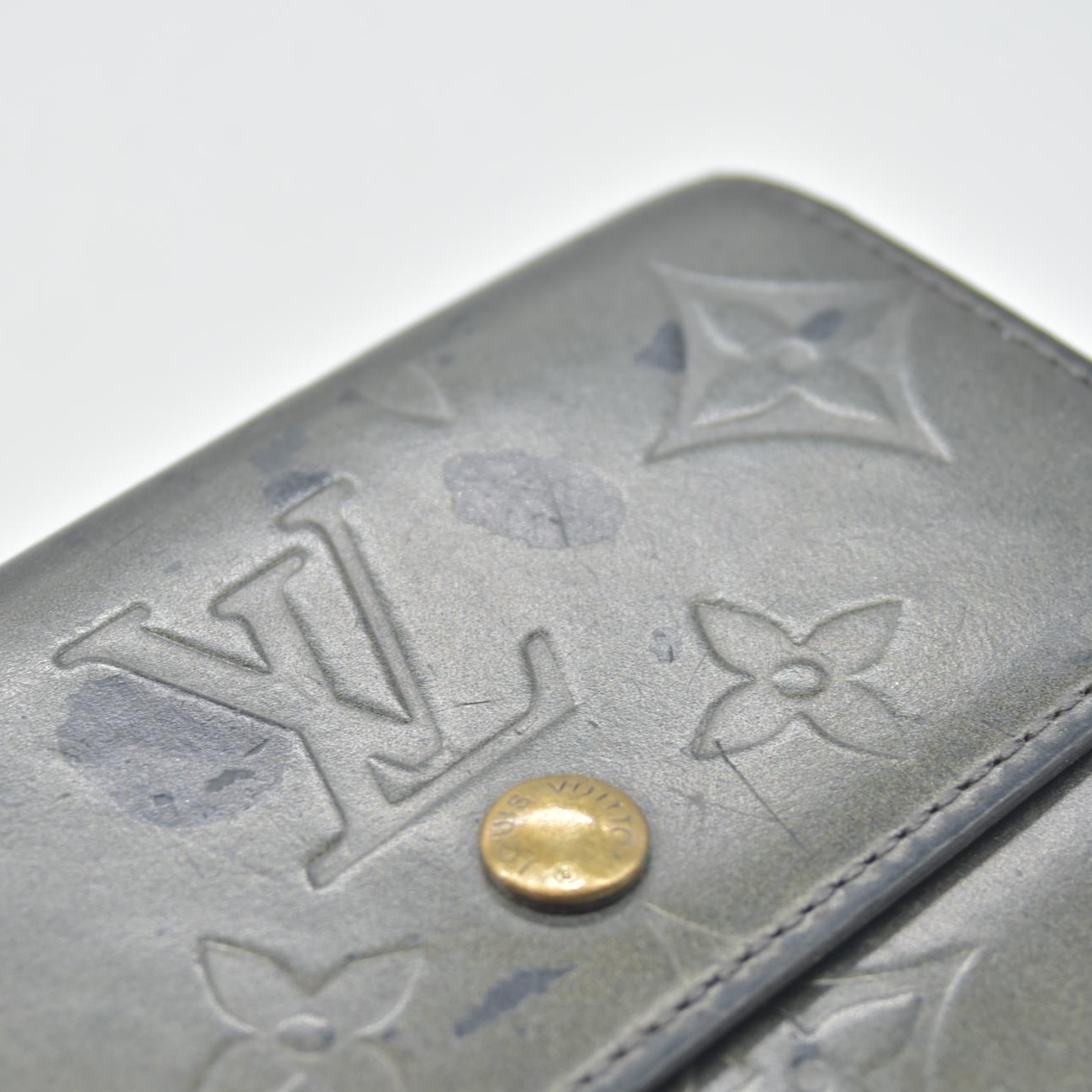 $655 2002 Louis Vuitton Monogram Mat Portefeiulle Elise Trifold Wallet Gray TH1002