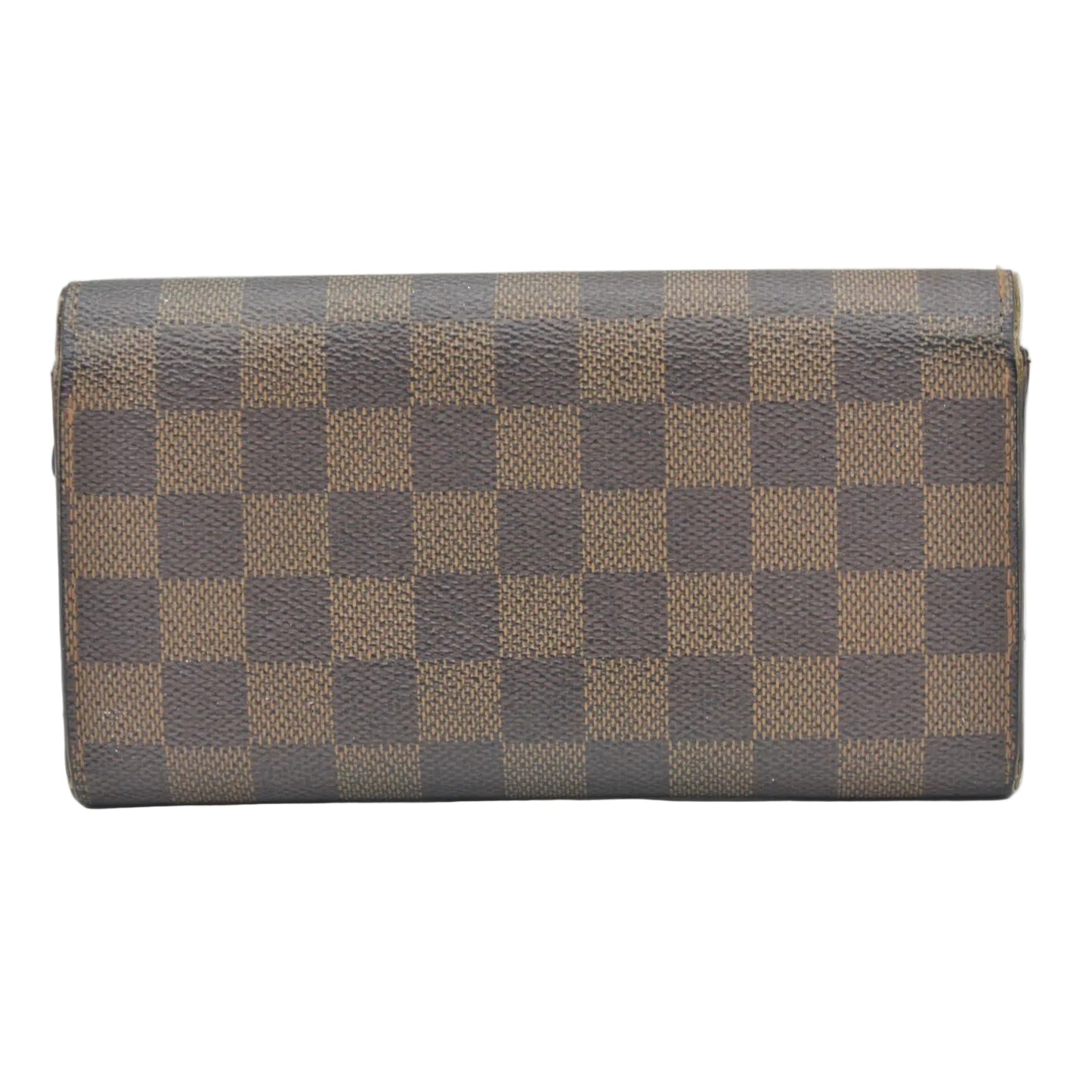 $775 2005 Louis Vuitton Damier Ebene Sarah Long Bifold Wallet Brown CA0025