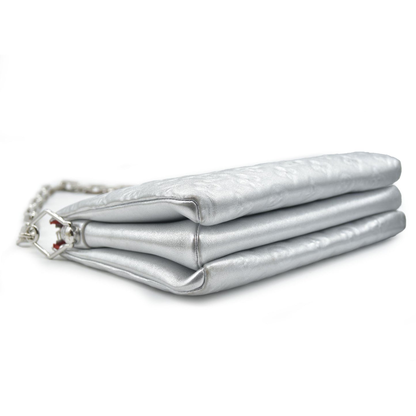 $4800 Louis Vuitton Metallic Lambskin Embossed Monogram Coussin PM Silver