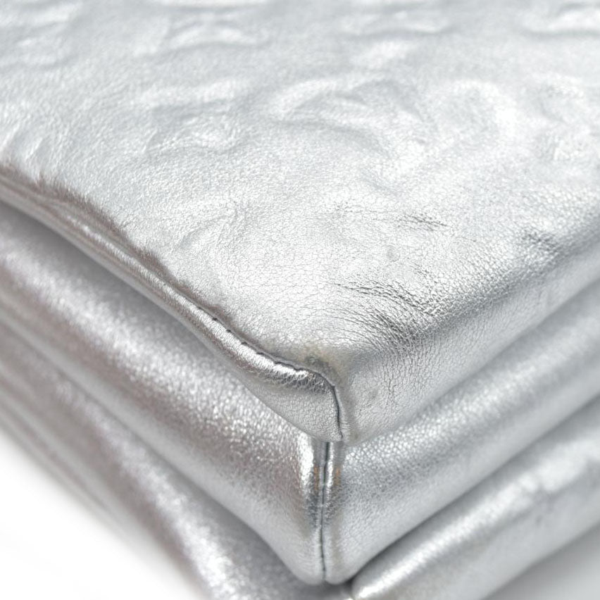 $4800 Louis Vuitton Metallic Lambskin Embossed Monogram Coussin PM Silver
