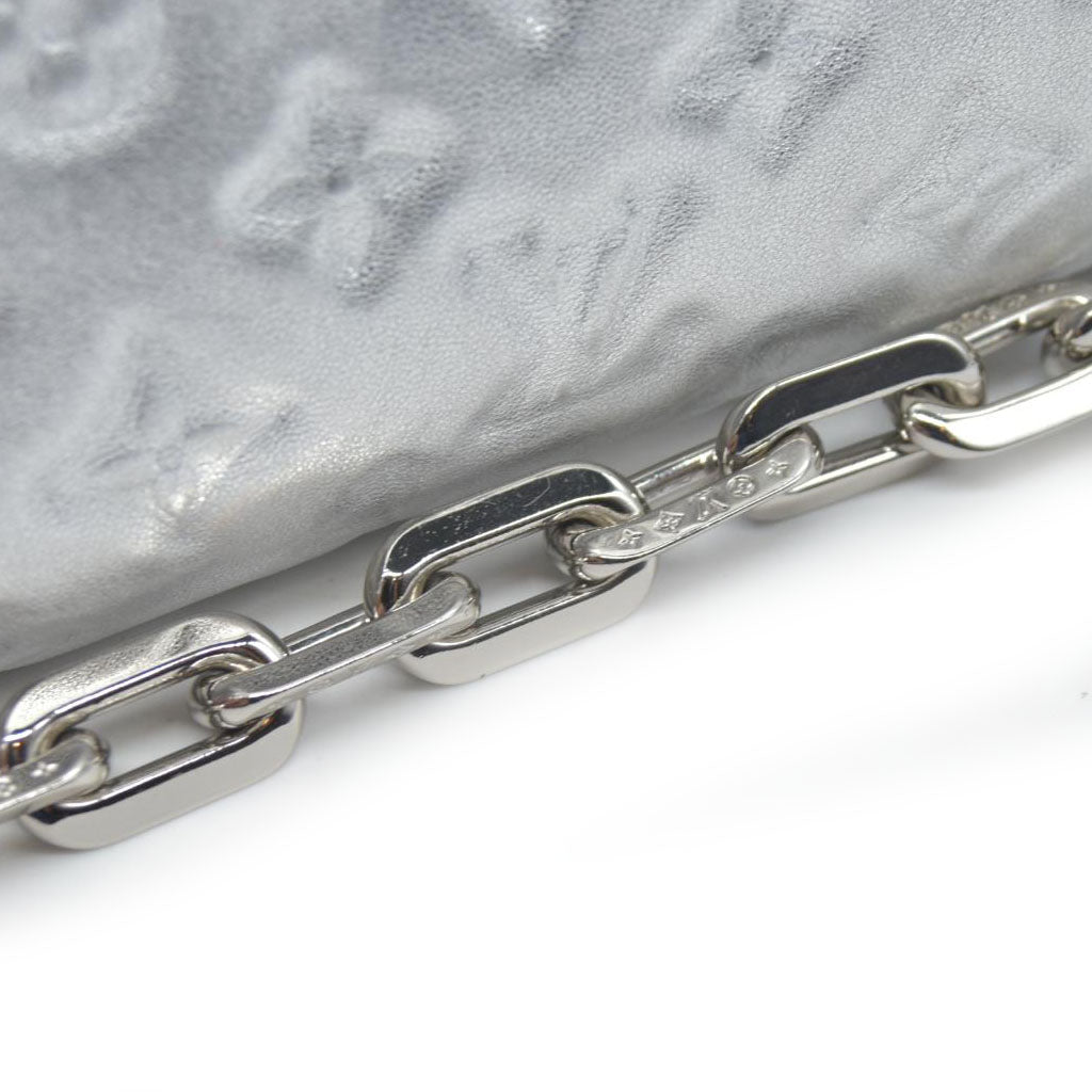 $4800 Louis Vuitton Metallic Lambskin Embossed Monogram Coussin PM Silver