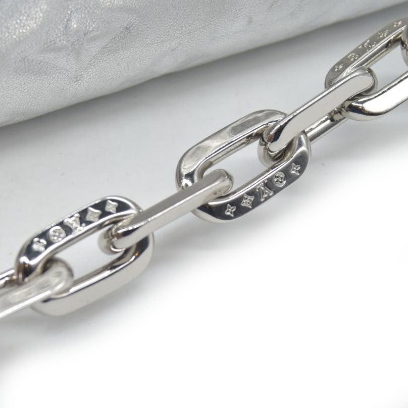 $4800 Louis Vuitton Metallic Lambskin Embossed Monogram Coussin PM Silver
