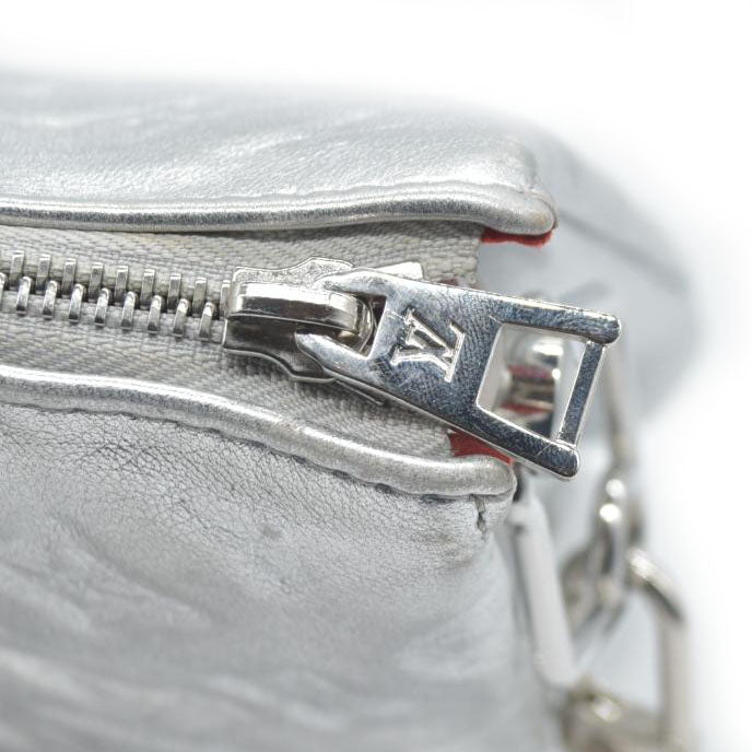 $4800 Louis Vuitton Metallic Lambskin Embossed Monogram Coussin PM Silver