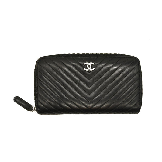 Chanel  Lambskin Chevron Quilted Zip Around Wallet So Black 22437133