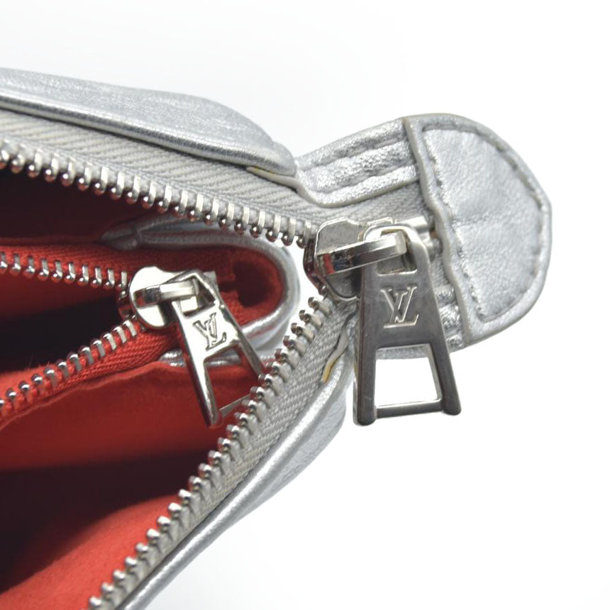 $4800 Louis Vuitton Metallic Lambskin Embossed Monogram Coussin PM Silver