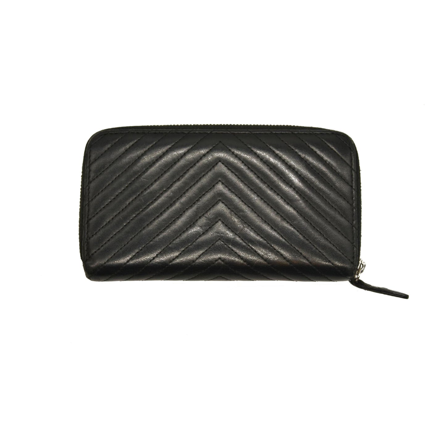 Chanel  Lambskin Chevron Quilted Zip Around Wallet So Black 22437133