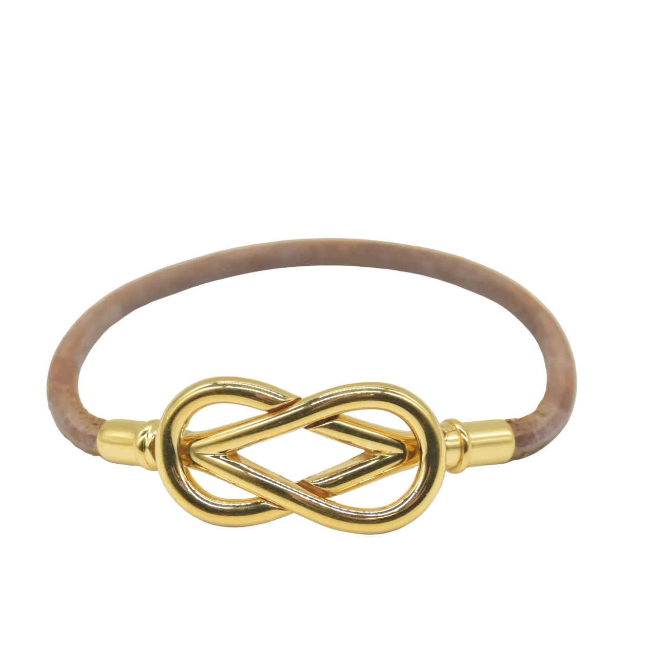 $460 Hermes Natural Bridle Atame Bracelet Gold Brown