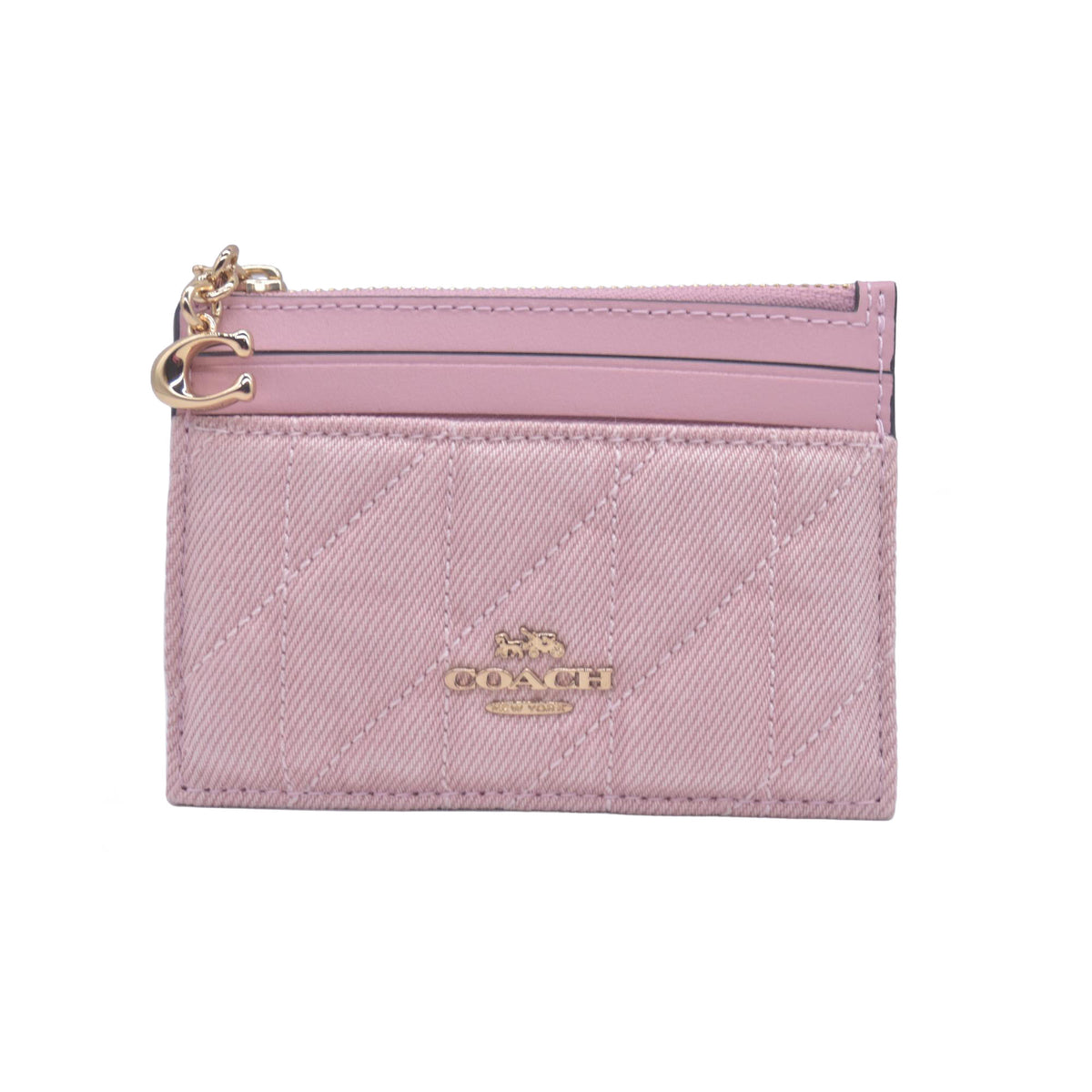 $95 COACH Mini Skinny ID Case In Loved Denim With Quilting And Charm COSIGNMENT 10020958