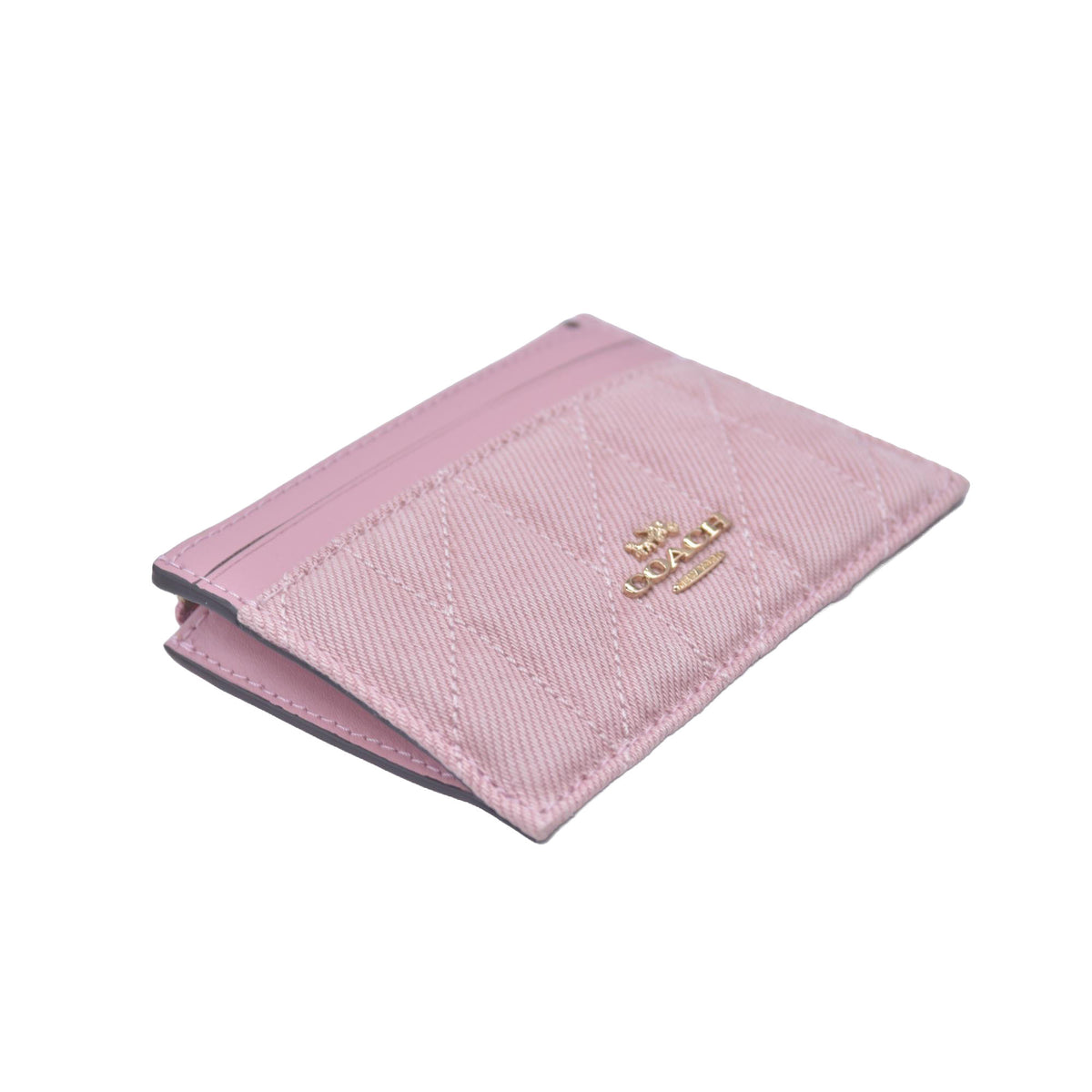 $95 COACH Mini Skinny ID Case In Loved Denim With Quilting And Charm COSIGNMENT 10020958