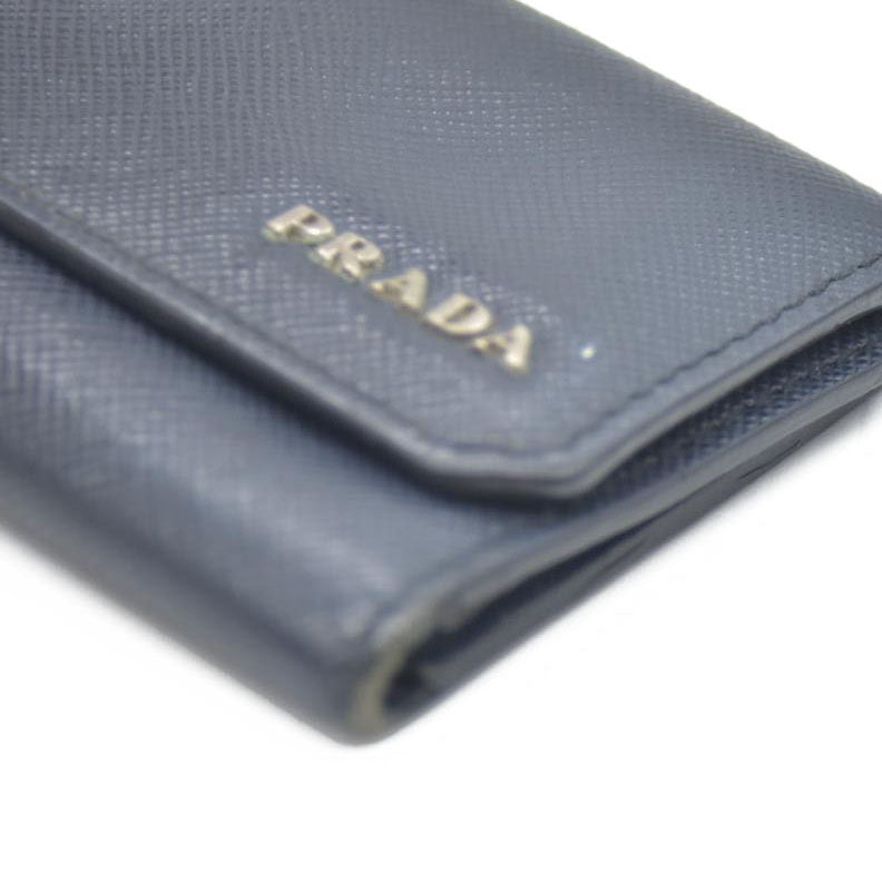 PRADA Logo Saffiano Leather 6 Ring Key Case Navy blue AUCTION $595