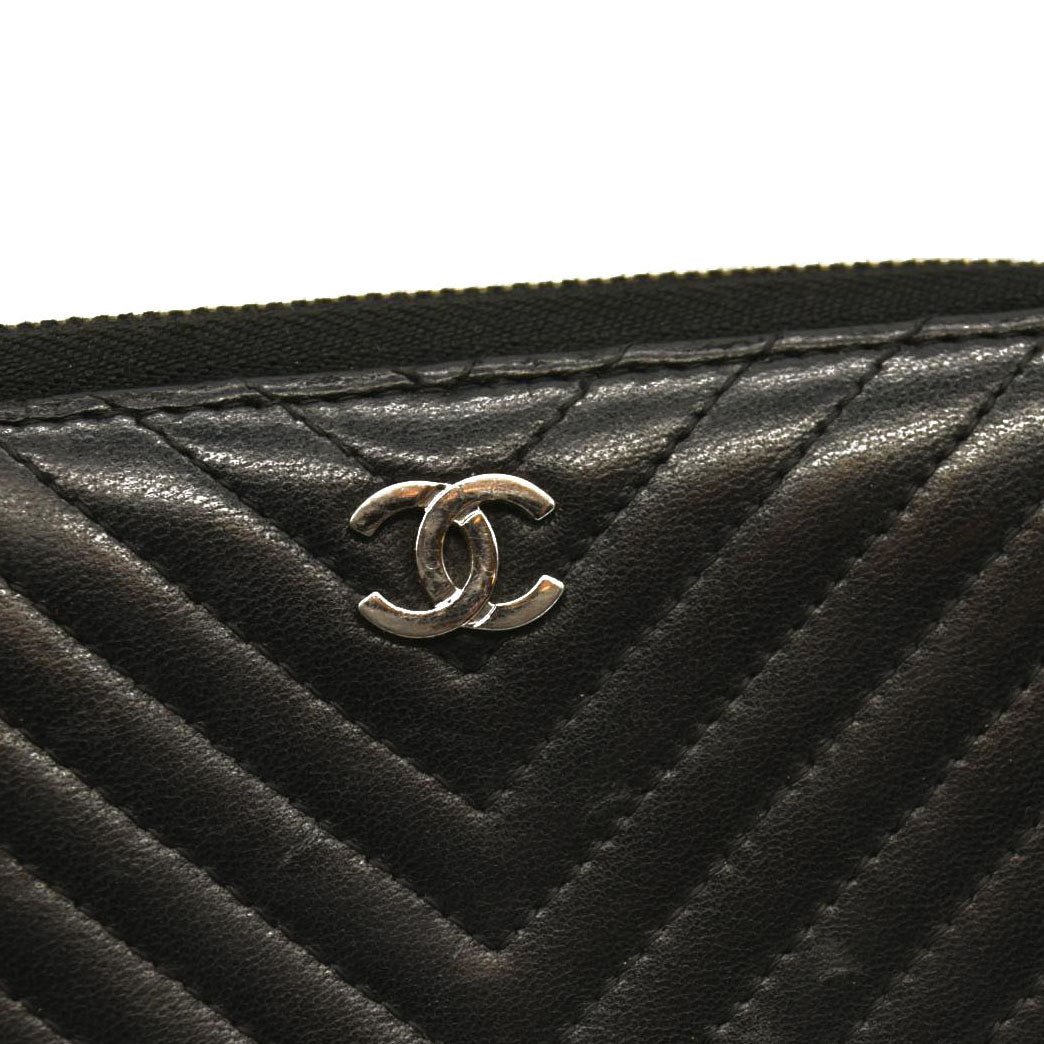 Chanel  Lambskin Chevron Quilted Zip Around Wallet So Black 22437133