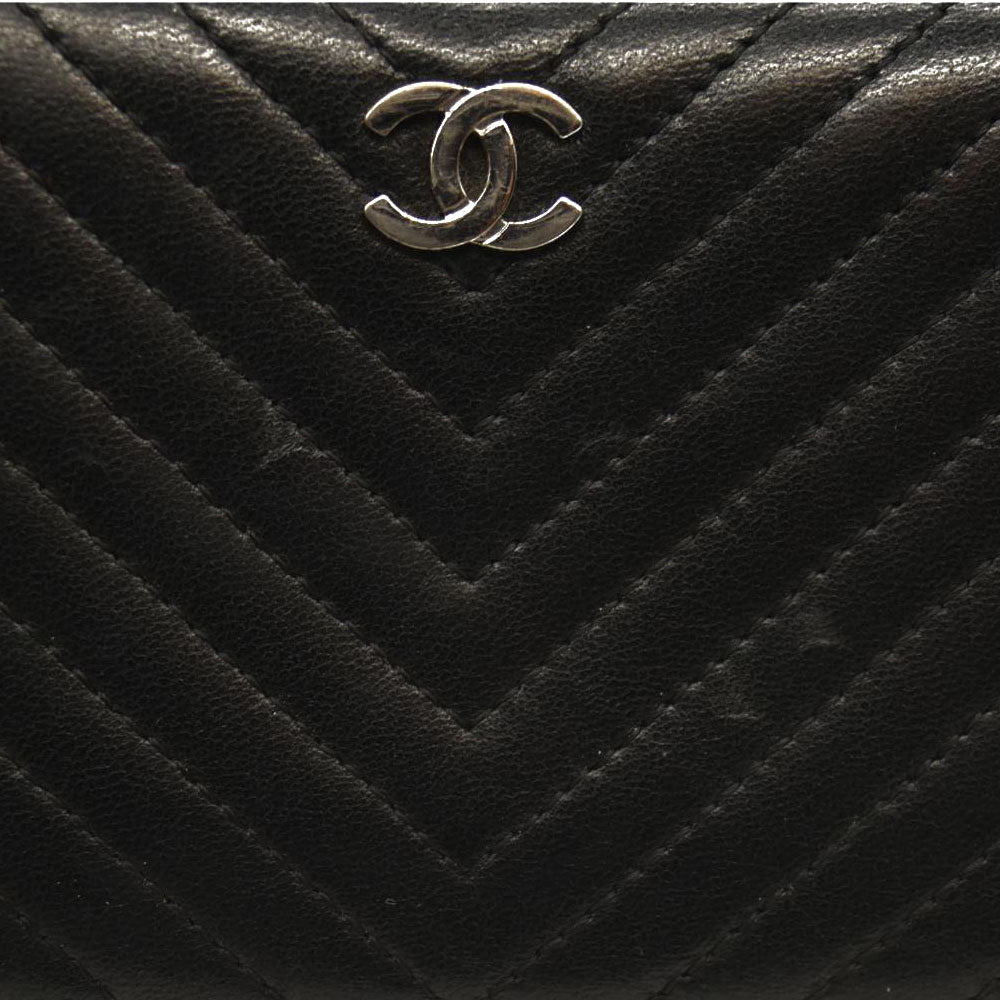 Chanel  Lambskin Chevron Quilted Zip Around Wallet So Black 22437133