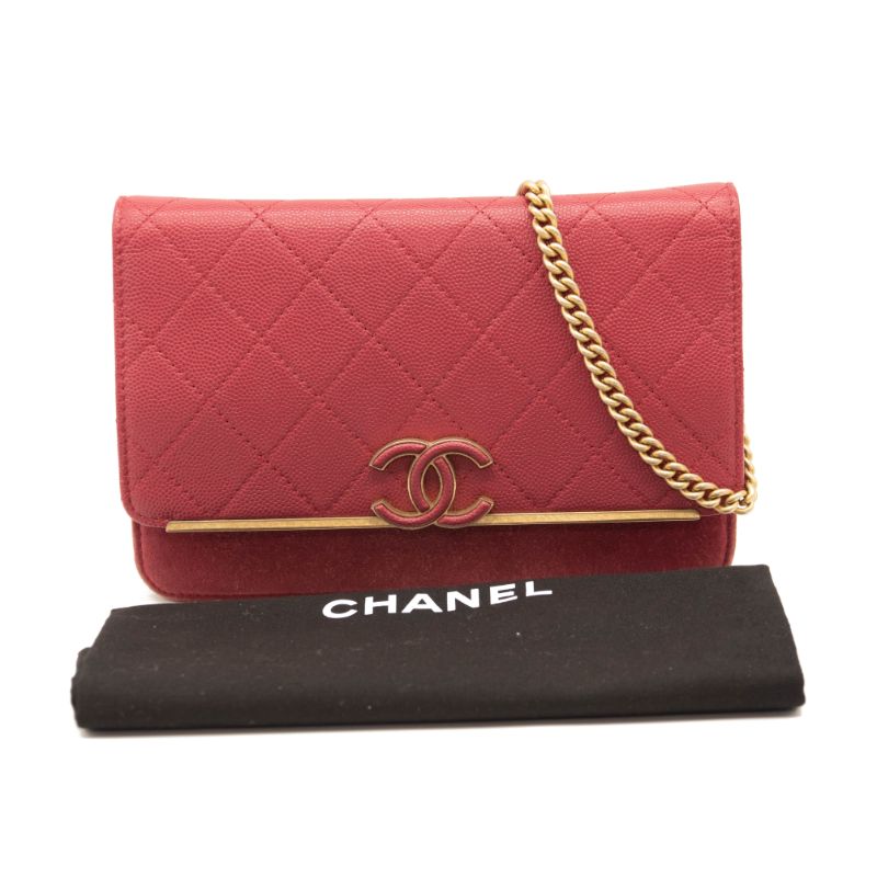 Chanel Grained Calfskin Stitched Small WOC CC Flap Bag Pink