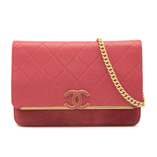 Chanel Grained Calfskin Stitched Small WOC CC Flap Bag Pink