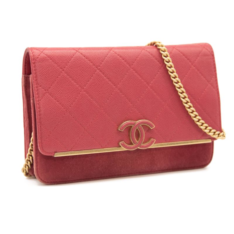 Chanel Grained Calfskin Stitched Small WOC CC Flap Bag Pink