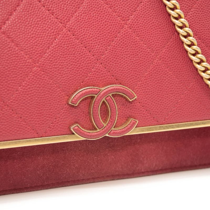 Chanel Grained Calfskin Stitched Small WOC CC Flap Bag Pink