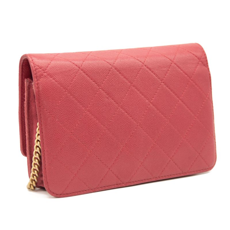 Chanel Grained Calfskin Stitched Small WOC CC Flap Bag Pink