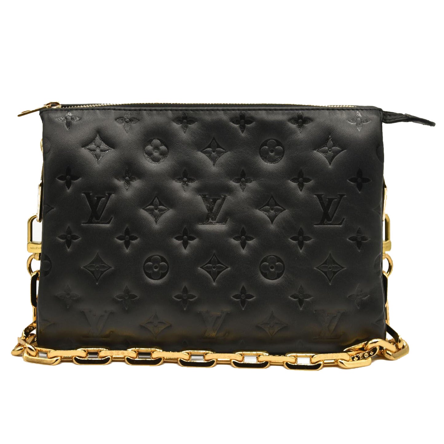 LOUIS VUITTON Lambskin Embossed Monogram Coussin PM Black