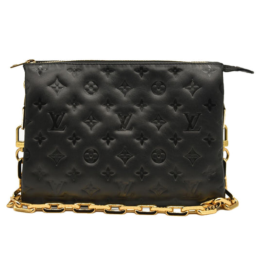 LOUIS VUITTON Lambskin Embossed Monogram Coussin PM Black