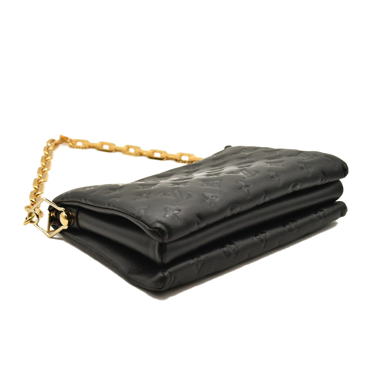 LOUIS VUITTON Lambskin Embossed Monogram Coussin PM Black