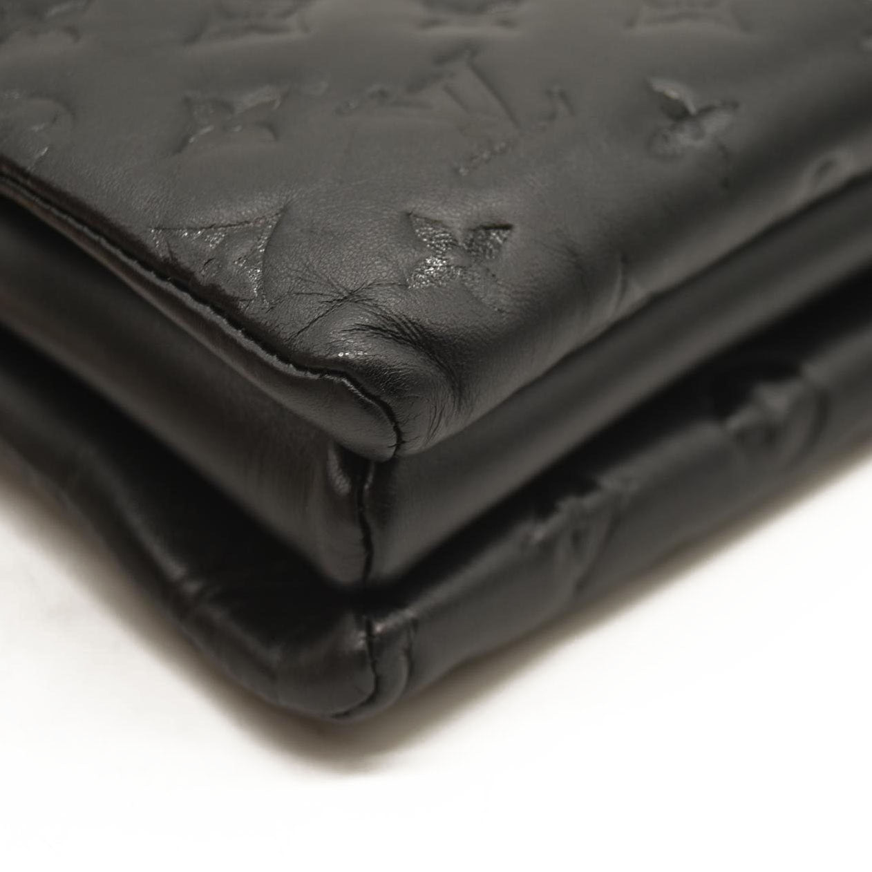 LOUIS VUITTON Lambskin Embossed Monogram Coussin PM Black