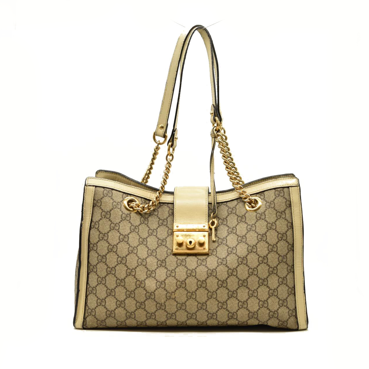 Gucci  GG Supreme Monogram Medium Padlock Tote White