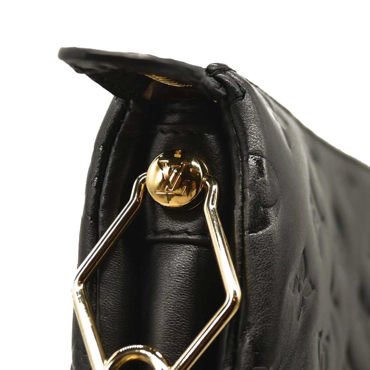 LOUIS VUITTON Lambskin Embossed Monogram Coussin PM Black