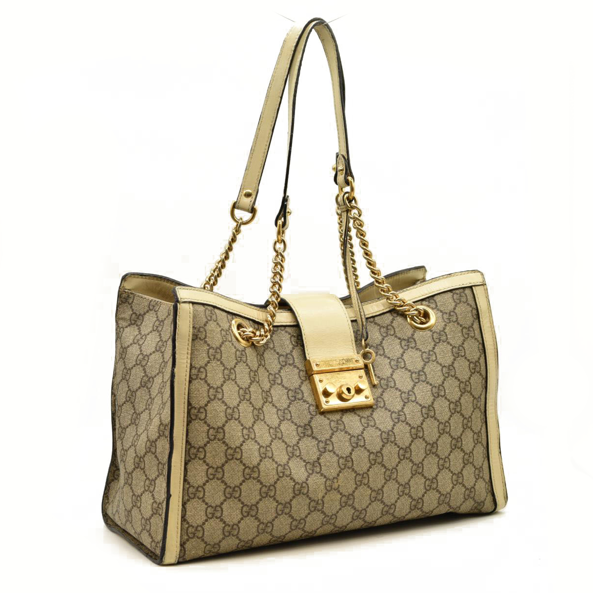 Gucci  GG Supreme Monogram Medium Padlock Tote White