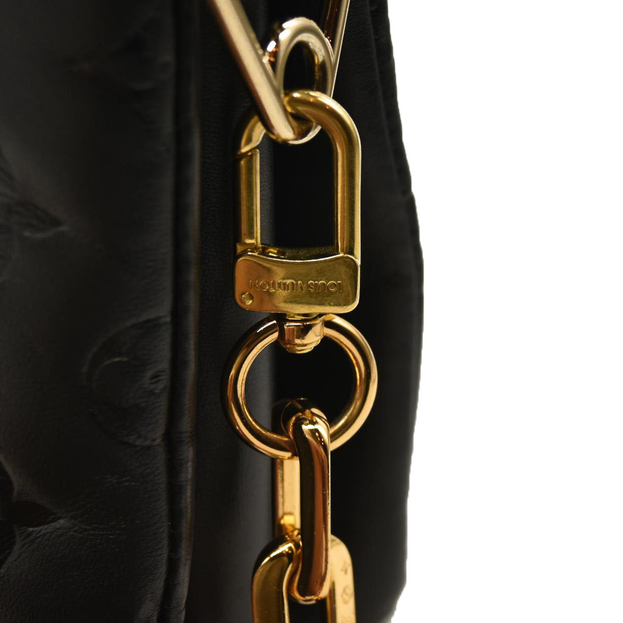 LOUIS VUITTON Lambskin Embossed Monogram Coussin PM Black