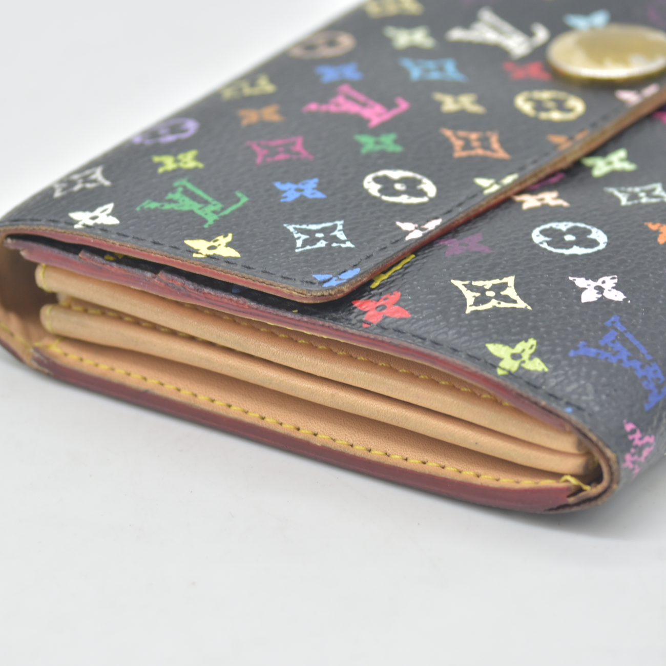 $850 2007 Louis Vuitton Monogram Multicolor Sarah Wallet Black Grenade Wallet TH4017