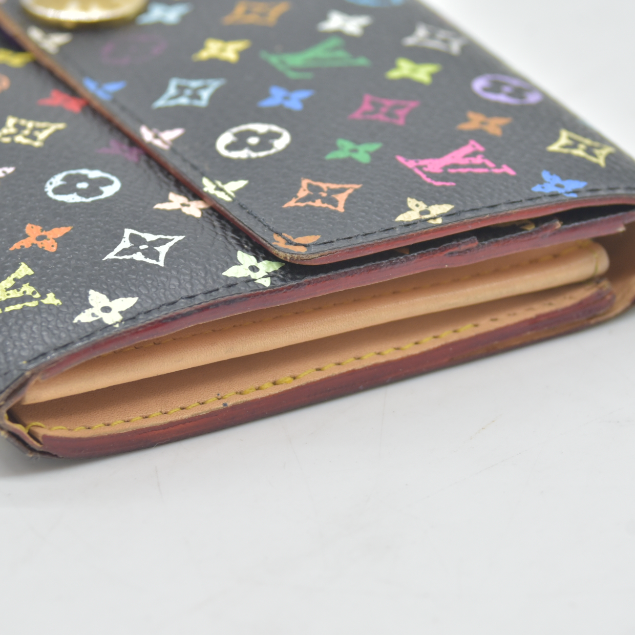 $850 2007 Louis Vuitton Monogram Multicolor Sarah Wallet Black Grenade Wallet TH4017